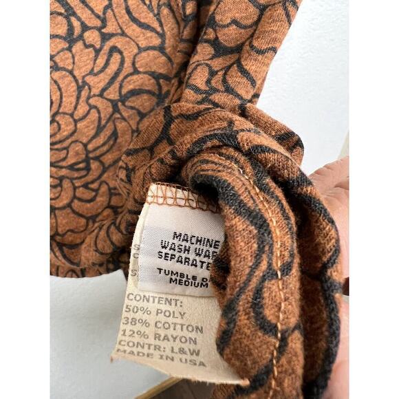 Cut Loose Small S Floral Burnout Tunic Top Lagenlook 3/4 Sleeves Brown Black NEW - Picture 3 of 4